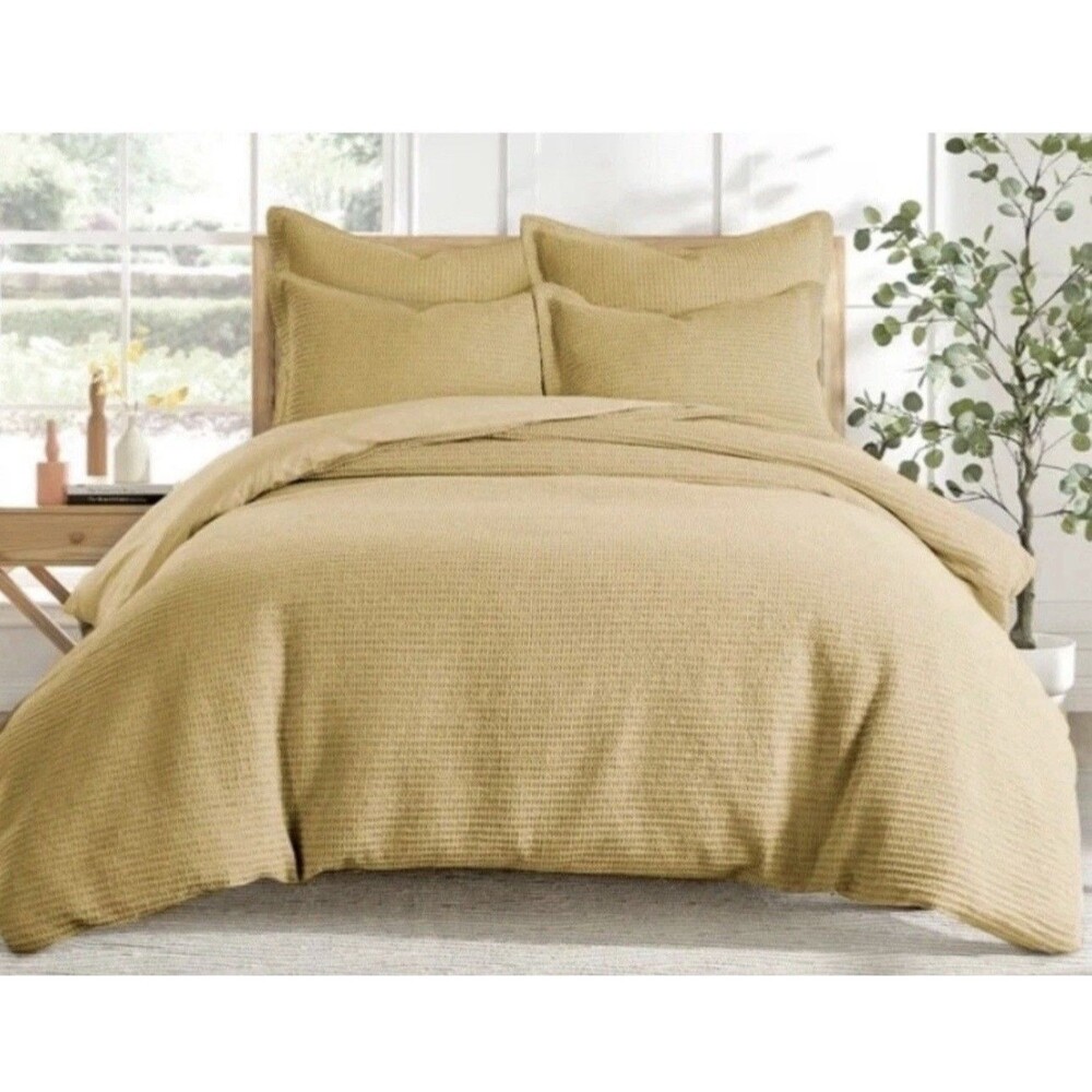 KING 3Pieces Levtex Home Cloud Waffle Ochre Comforter Set 3 PC